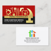 Carte De Visite Rouge Couches Noires Gold Marteau Outils de main (Devant / Derrière)