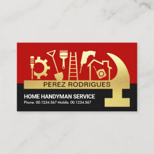 Carte De Visite Rouge Couches Noires Gold Marteau Outils de main