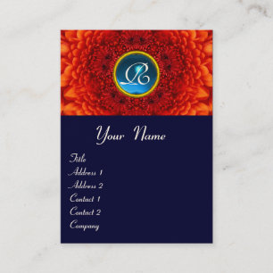 Carte De Visite ROUGE DAHLIA MONOGRAMME, BLEU SAPHIR jaune