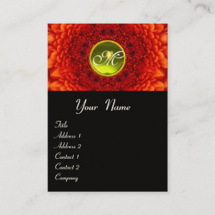 Carte De Visite ROUGE  DAHLIA  MONOGRAMME, TOPAZE noir blanc jaune