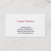 Carte De Visite Rouge d'auteur (Dos)