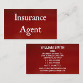 Carte de visite rouge de l'agent d'assurance (Devant / Derrière)
