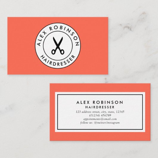 Carte de visite rouge de logo de ciseaux de cercle (Devant / Derrière)