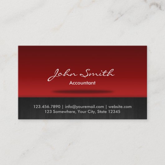 Carte de visite rouge élégant de comptable d'étape (Devant)