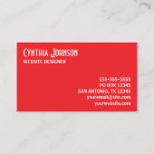 Carte De Visite Rouge et blanc brillant Gras rétro (Dos)