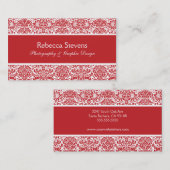 Carte de visite rouge et blanc de damassé (Devant / Derrière)