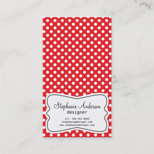 Carte de visite rouge et blanc Girly de pois (Devant)