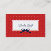 Carte De Visite Rouge et blanc Polka Dot Bleu Ruban Social Media (Devant)