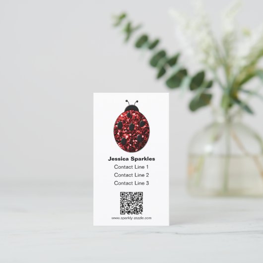 Carte De Visite Rouge étincelles Ladybug QR code Monogramme blanc  (Debout devant)