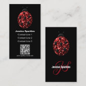 Carte De Visite Rouge étincelles Ladybug QR code Monogramme noir P (Devant / Derrière)