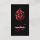 Carte De Visite Rouge étincelles Ladybug QR code Monogramme noir P (Dos)