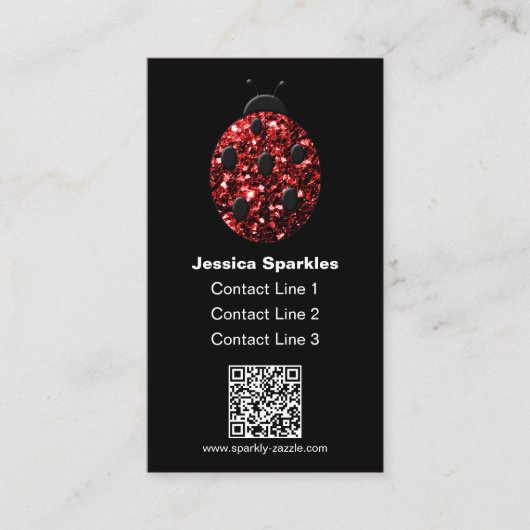 Carte De Visite Rouge étincelles Ladybug QR code Monogramme noir P (Devant)