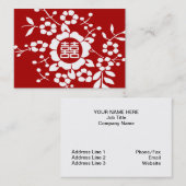 Carte De Visite Rouge • Fleurs coupées de papier • Double bonheur (Devant / Derrière)