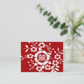 Carte De Visite Rouge • Fleurs coupées de papier • Double bonheur (Debout devant)
