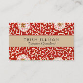 Carte De Visite Rouge Floral Vibrant Ornate Classé Motif (Devant)