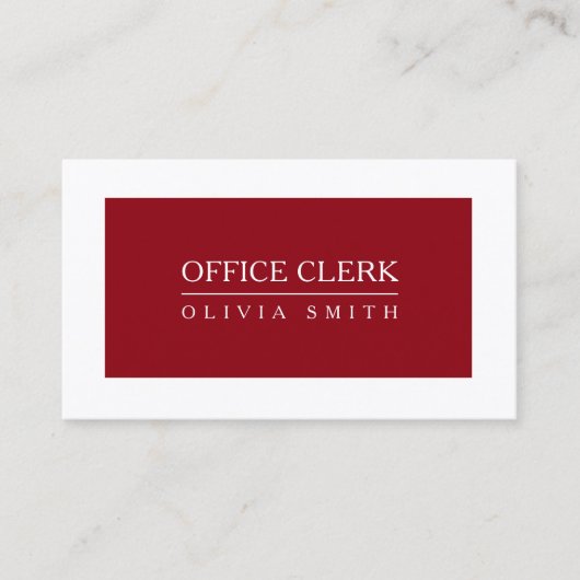 Carte De Visite Rouge-foncé professionnel de commis de bureau (Devant)
