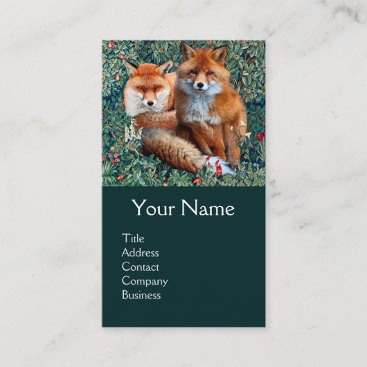 CARTE DE VISITE ROUGE FOXES PARMI LA VERDURE, LE FOLIAGE, FLEURS M (Devant)