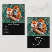 CARTE DE VISITE ROUGE FOXES PARMI LA VERDURE, LE FOLIAGE, FLEURS M (Devant / Derrière)