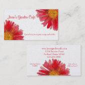 Carte De Visite Rouge Gerbera Daisy Aquarelle Fleur Café Jardin (Devant / Derrière)