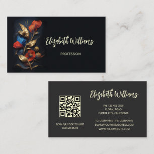 Carte De Visite Rouge Gold 3 D Fleurs Noir