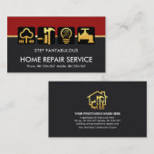 Carte De Visite Rouge Gray Layers Gold Handyman Tools Line (Devant / Derrière)