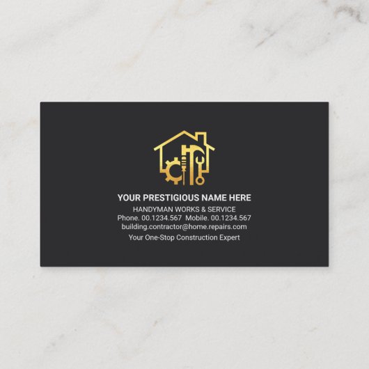 Carte De Visite Rouge Gray Layers Gold Handyman Tools Line (Dos)