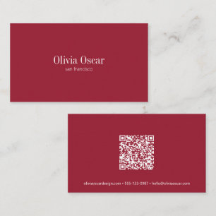 Carte De Visite Rouge Grenat Minimaliste QR Créatif Professionnel