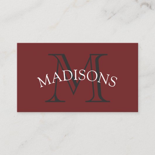Carte De Visite Rouge gris monogramme classique avec texte arc (Devant)