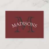 Carte De Visite Rouge gris monogramme classique avec texte arc (Devant)