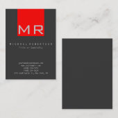 Carte de visite rouge gris monogramme élégant tend (Devant / Derrière)