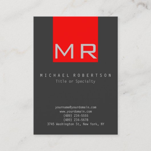 Carte de visite rouge gris monogramme élégant tend (Devant)