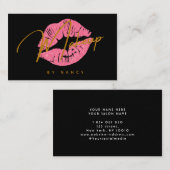 Carte De Visite Rouge Lips & Gold Artiste de maquillage de script  (Devant / Derrière)