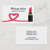 Carte De Visite Rouge Lipstick Et Un Artiste De Maquillage Coeur (Devant / Derrière)