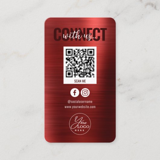 Carte De Visite Rouge métallique Connectez-vous avec les médias so (Devant)