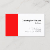 Carte De Visite Rouge Noir Blanc Simple Plain Architecte Classique (Devant)