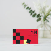 Carte De Visite Rouge Noir Chessboard Jaune avec Monogramme & Phot (Debout devant)