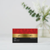Carte de visite rouge noir de damassé d'or (Debout devant)