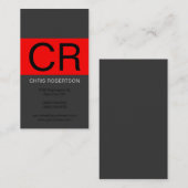 Carte de visite rouge noir gris monogramme (Devant / Derrière)