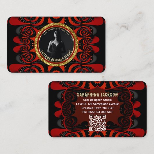 Carte De Visite Rouge Noir + Or Funky Gothique Créatif (Devant / Derrière)