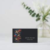 Carte De Visite Rouge Or 3 D Fleurs Noir (Debout devant)