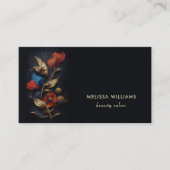 Carte De Visite Rouge Or 3 D Fleurs Noir (Devant)