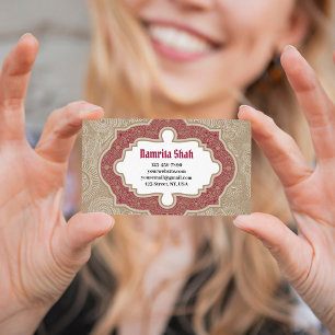 Carte De Visite Rouge or élégant Damask moderne Motif Paisleys