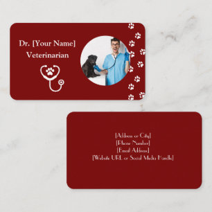 Carte de visite rouge personnalisable pour vétérin