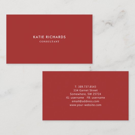 Carte de visite rouge professionnel minimaliste (Devant / Derrière)