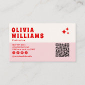 Carte De Visite Rouge rose rétro Gras Super QR Code Girl À damiers (Dos)
