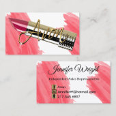 Carte De Visite Rouge rouge à lèvres et or (Devant / Derrière)