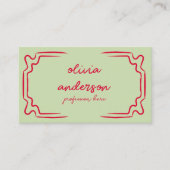 Carte De Visite Rouge rouge rétro dessiné à la main fille unique (Devant)