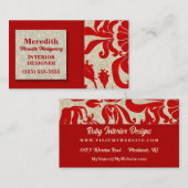 Carte De Visite Rouge rubis avec Damas Taupe Imprimer (Devant / Derrière)