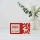 Carte De Visite Rouge rubis avec Damas Taupe Imprimer (Debout devant)
