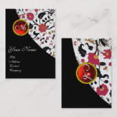 Carte De Visite ROUGE RUBIS DAMASK MONOGRAMME 2 ,fuchsia (Devant / Derrière)